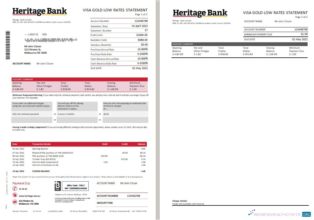Download Australia Heritage Bank Statement scr Photoshop template